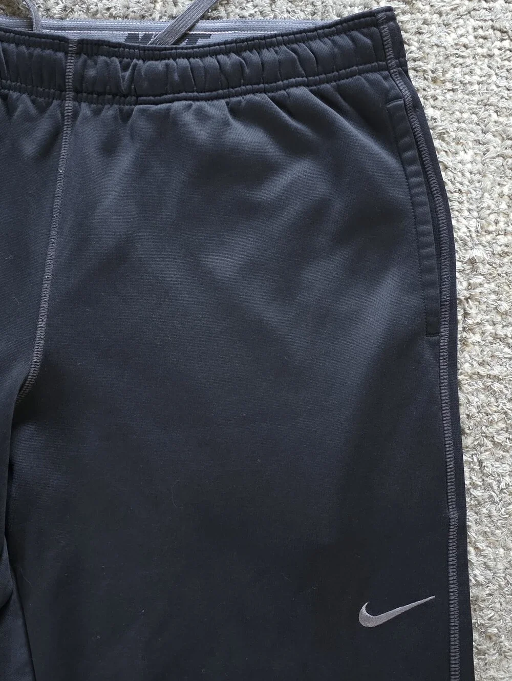 Nike Therma-Fit Fleece Lined Pants Men's L Black Waist Elastic & Drawstring